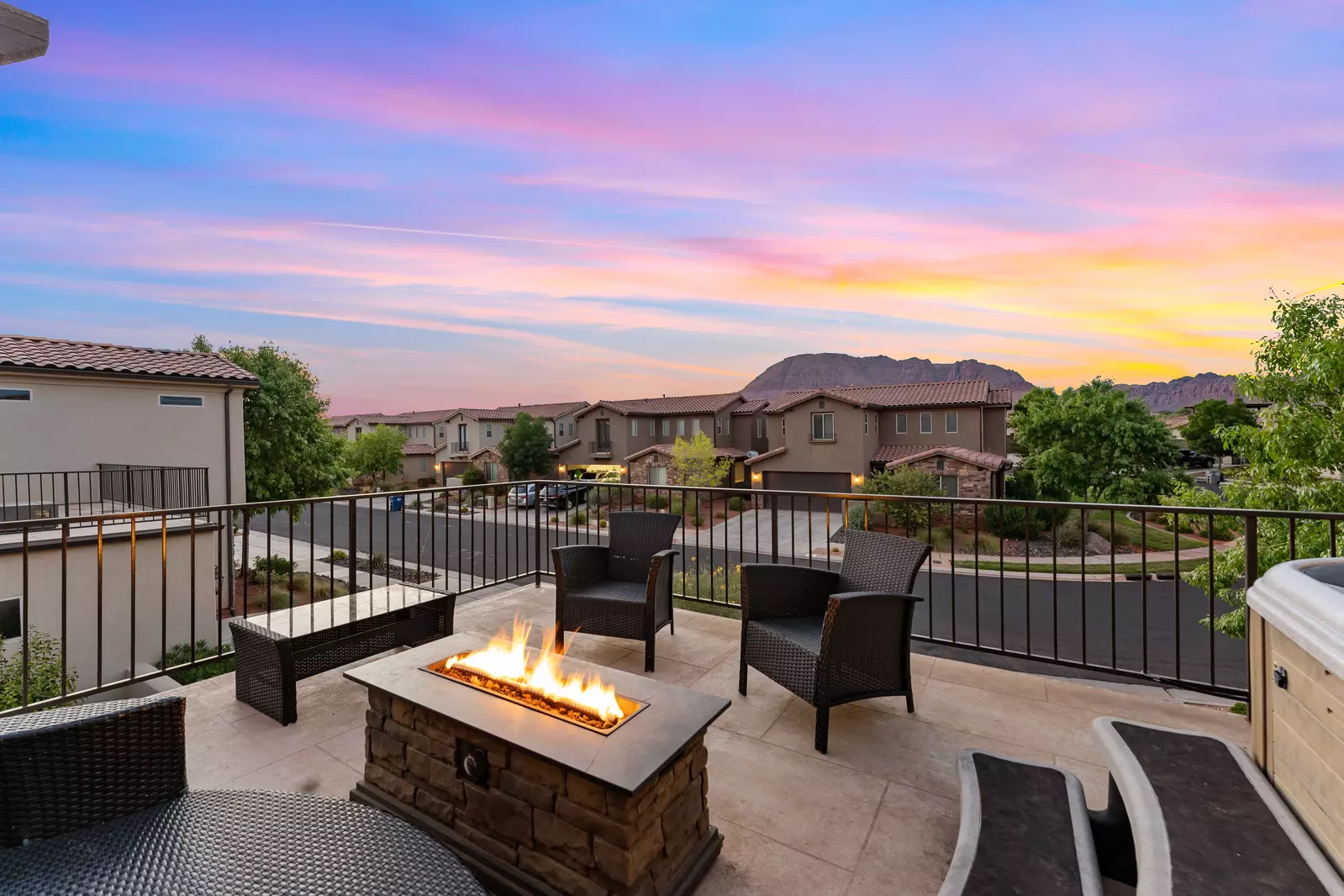 Fire Feature, Hot Tub and Patio Furniture