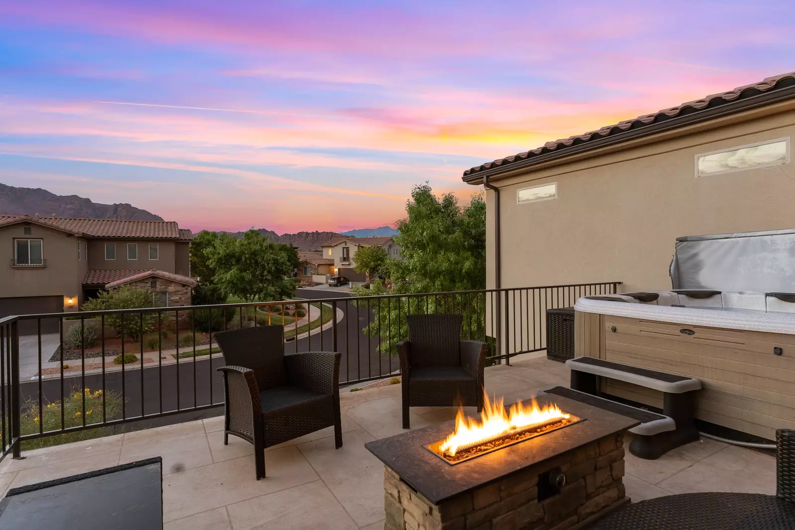 Fire Feature, Hot Tub and Patio Furniture