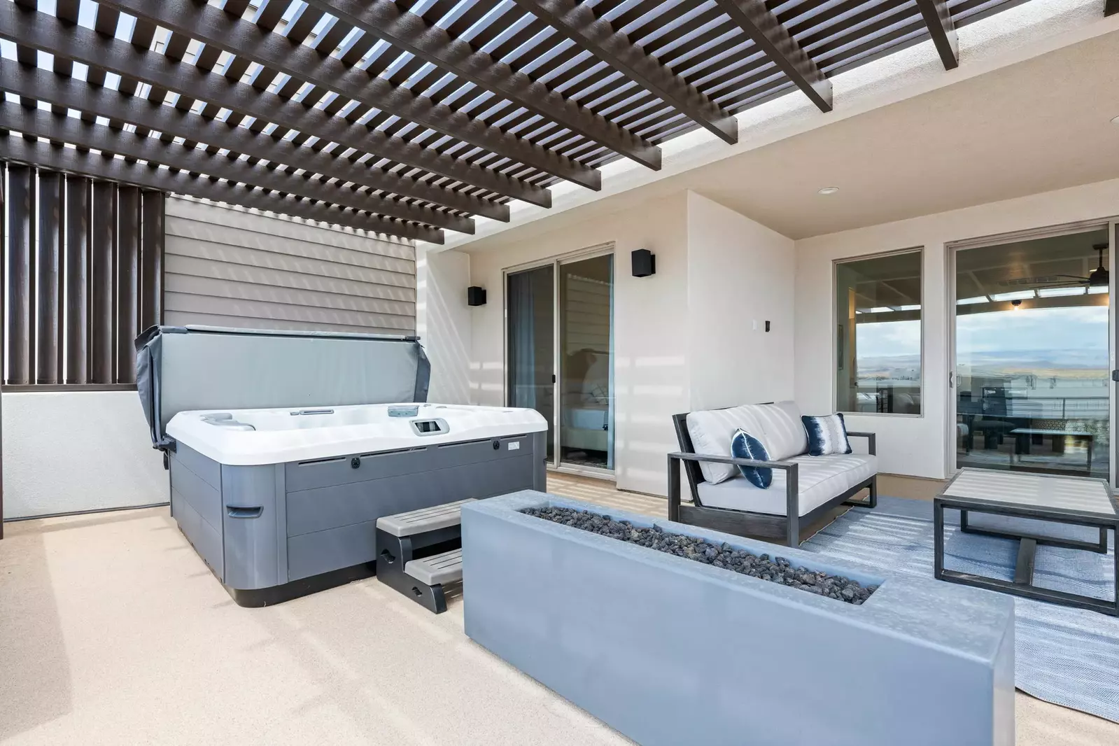 Private Hot Tub, Fire Table, Patio Furniture