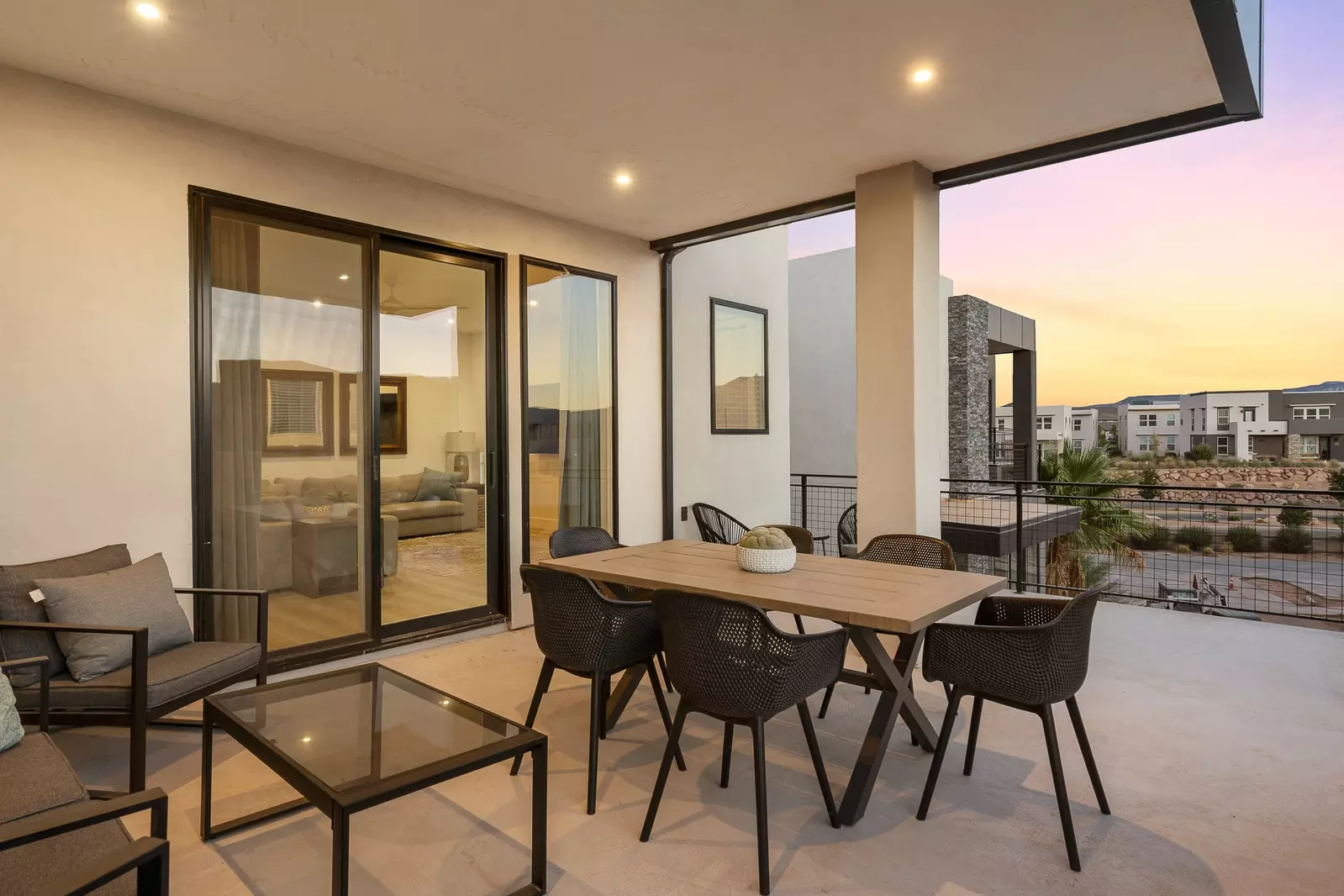 Balcony with Outdoor Seating at Sunset