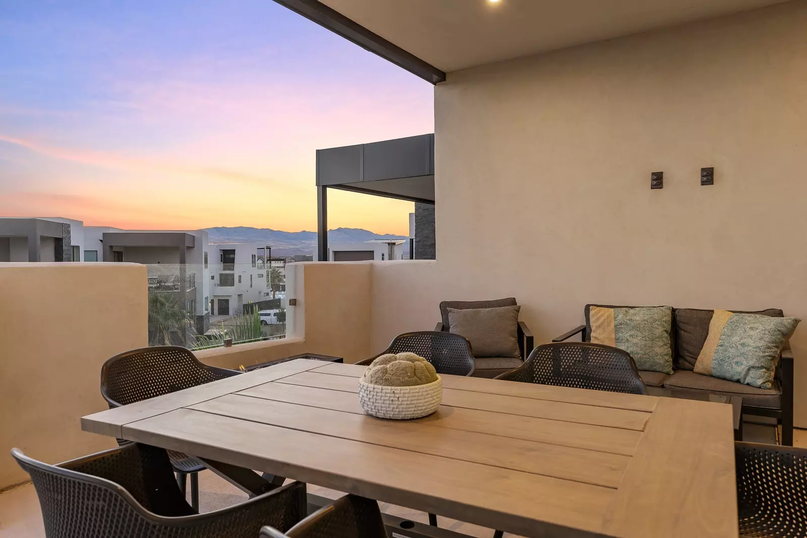 Balcony with Outdoor Seating at Sunset