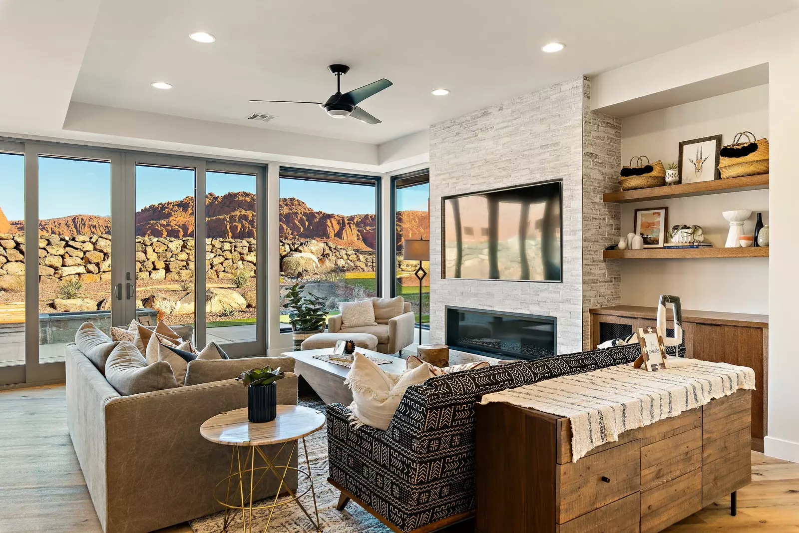 Living Room with TV and Fireplace