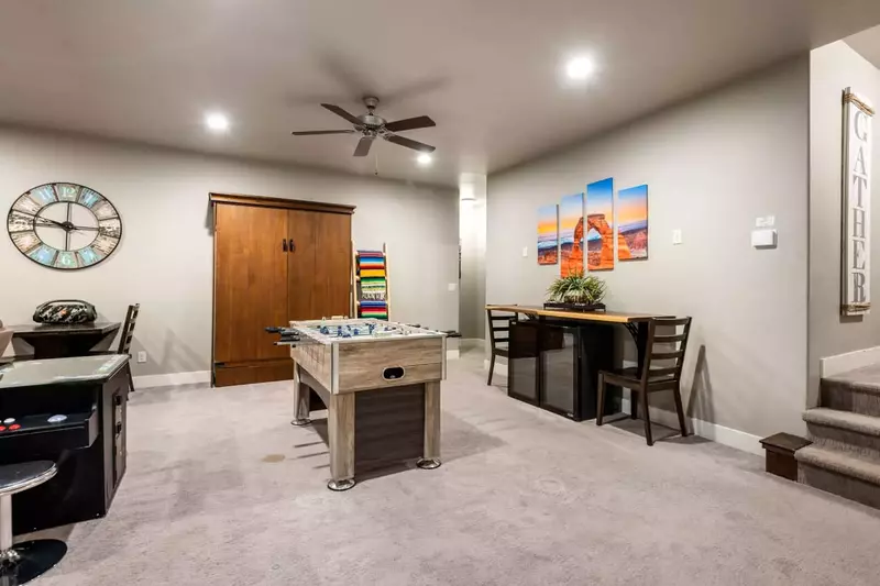 Basement Living Room with Foosball Table & Arcade Game