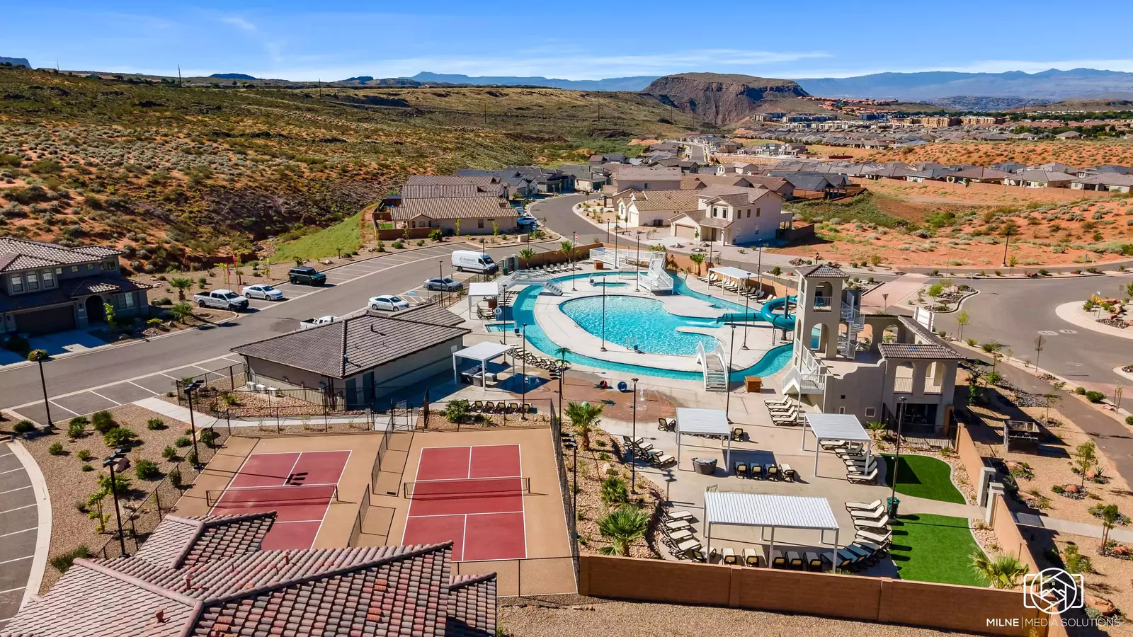 Aerial of Lazy River and Slide