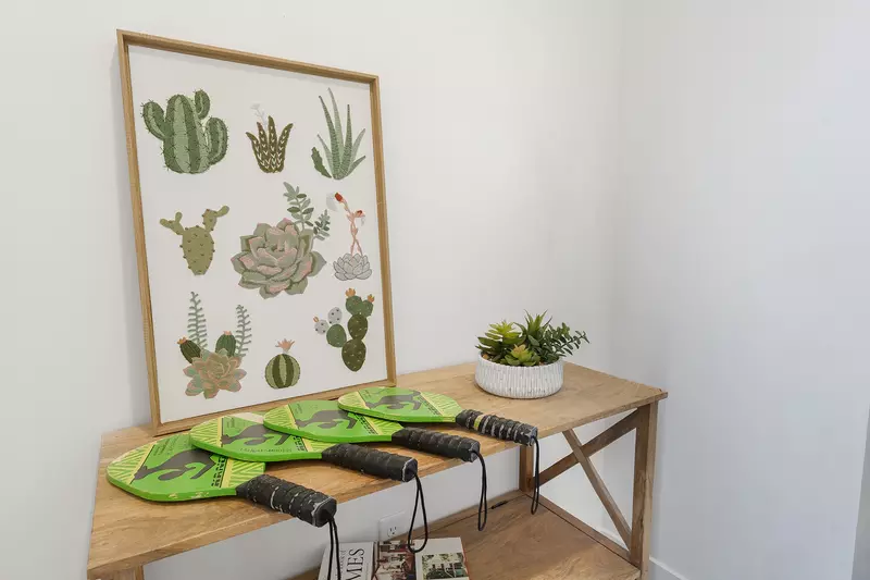 Entryway Table with Pickleball Equipment