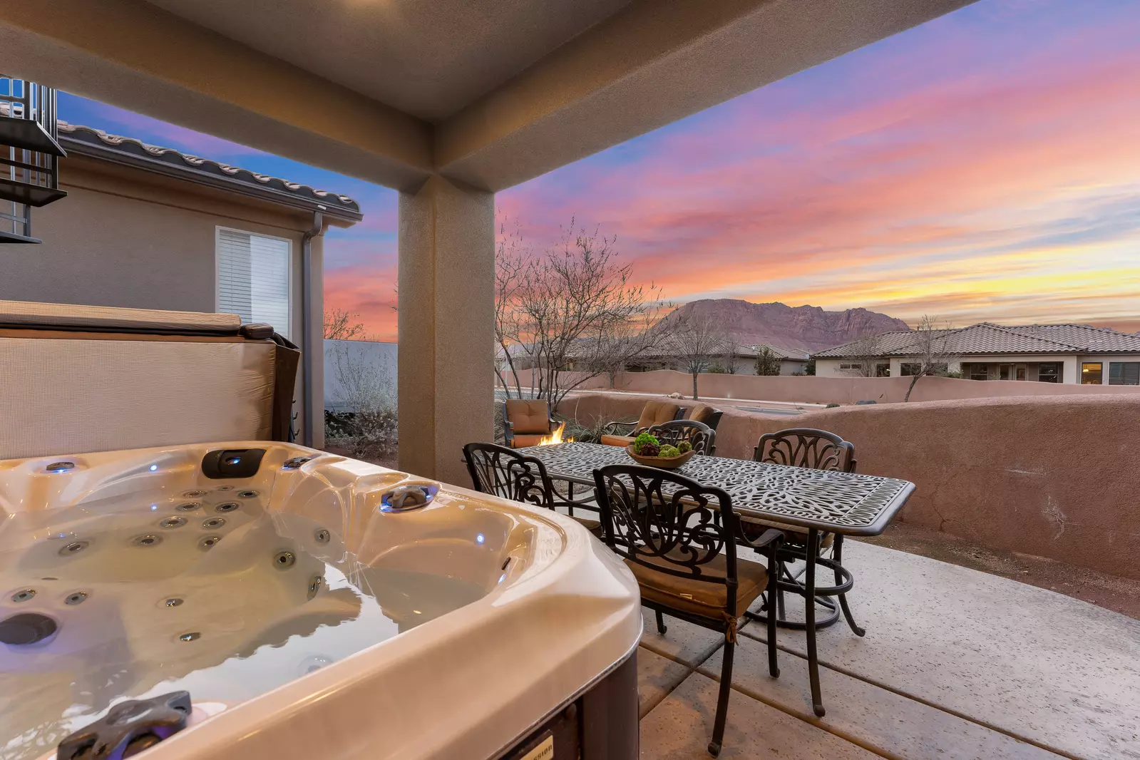 Patio with Seating and Private Hot Tub