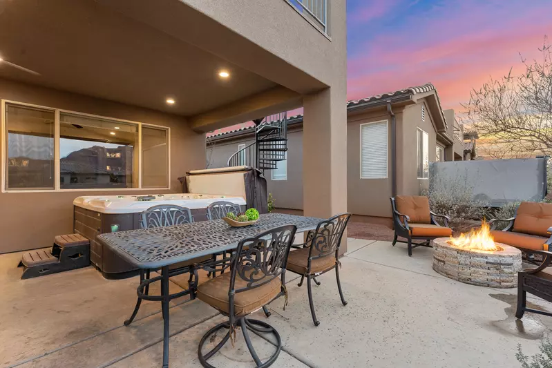 Patio with Seating and Private Hot Tub