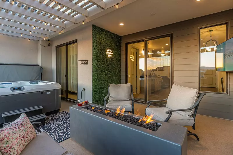 Patio Seating and Fire Table, Private Hot Tub