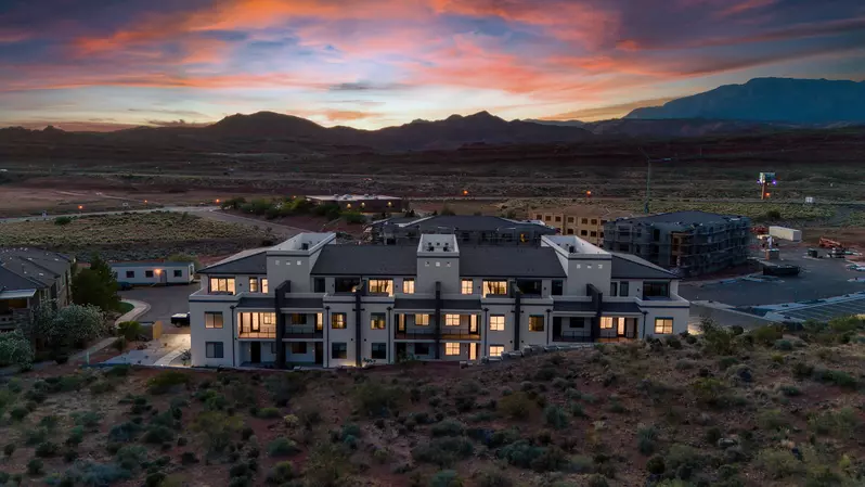 Exterior of Buildings at Sunset